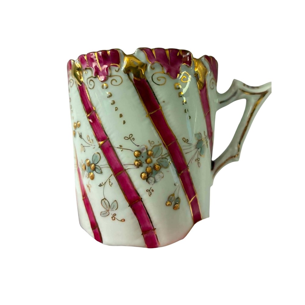 Vintage Made in Germany Pedestal Tea Cup Pink Gold Gilt Porcelain FloralEmbossed